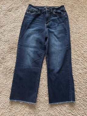 Judy Blue Indigo Wide-Leg Raw Hem Jeans